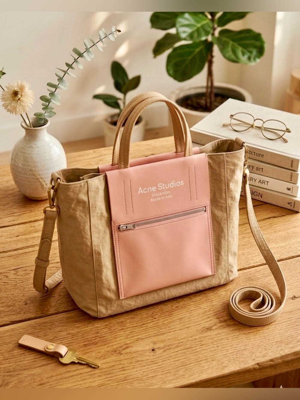 New Acne Studios Baker Out MEDIUM Nylon Leather Tote Crossbody Bag